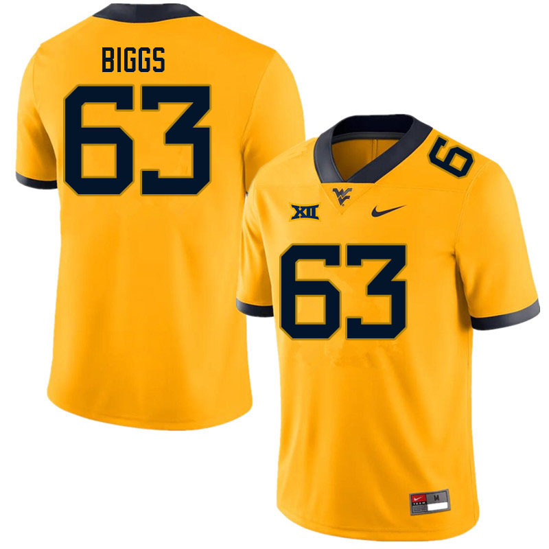NCAA Men's Bryce Biggs West Virginia Mountaineers Gold #63 Nike Stitched Football College Authentic Jersey PU23U08VV